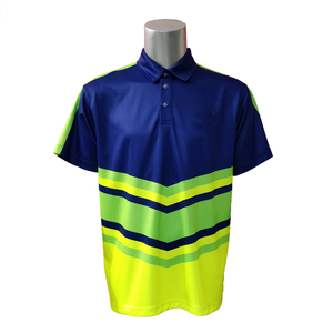 Polo Sublimado Azul Rey y Verde Neón para Hombre, Diseño Chevron en V, Ropa Deportiva Transpirable de Secado Rápido - Product Image 1