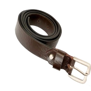 Cinturón Casual de Cuero Genuino para Hombre, Color Marrón Sólido, Hebilla Rectangular Plateada, Cuero Vacuno Resistente, Longitud Ajustable - Product Image 1
