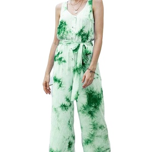 จั๊มสูทมัดย้อมสำหรับวันหยุดกางเกงขากว้างเอวสูงแขนกุดคอวีของผู้หญิงไซส์ใหญ่พิเศษ - Product Image 1