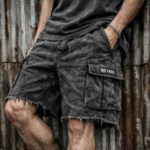 Pantalones Cortos de Mezclilla Cargo para Hombre con Logotipo Personalizado, Lavado Ácido, Negros, con Múltiples Bolsillos, Estilo Urbano, Rotos, Venta al Por Mayor - Product Image 3