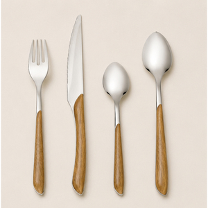 Ensemble de couverts exclusifs en acier inoxydable avec manche en bois naturel, couverts écologiques pour restaurants et hôtels, prix bas - Product Image 3