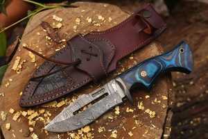 Couteau Bowie artisanal en cuivre damas, manche de 11 pouces en bois Pakka avec mosaïque - Product Image 3