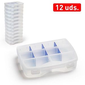 Scatola portaoggetti in plastica trasparente con 12 scomparti per piccoli oggetti, utensili, gioielli, contenitore per organizzare oggetti - Product Image 1