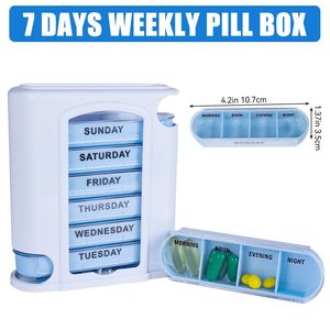 Organisateur de pilules hebdomadaire détachable à 28 compartiments, étui de rangement scellé blanc/bleu pour médicaments et bonbons - Product Image 4