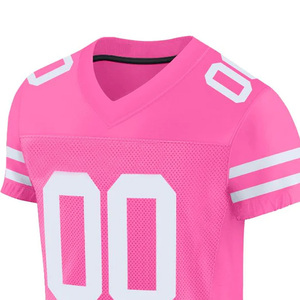Camiseta de Fútbol Americano Rosa para Mujer, Cuello en V, Manga Corta, Malla Transpirable, Número Personalizado 00, Color Sólido - Product Image 4