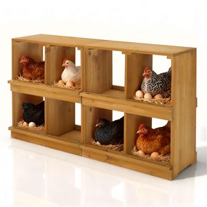 Nidi per Galline Tipo H in Legno, Cassetta per Deposizione Uova con 8 Scomparti per Allevamenti di Galline e Anatre, Giallo - Product Image 1