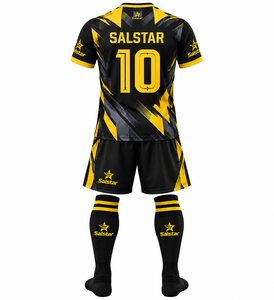 Maillot de football Salstar noir et jaune à imprimé géométrique, manches courtes, col rond, pour homme adulte, toutes saisons, sublimé, anti-humidité - Product Image 2