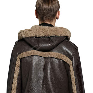 <b>Men's</b> <b>Long</b> Genuine Leather Motorcycle <b>Jacket</b> Sherpa Lining Windproof Casual Autumn Coat Dark Brown Turn-down Collar Single - Product Image 6