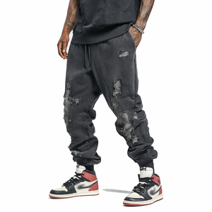 Street Fashion Distress Sweatpants Men Elastic Waist Oversize Distressed <b>Trouser</b> Pajama Men Winter Jogger Distress Fleece Pants - Product Image 5