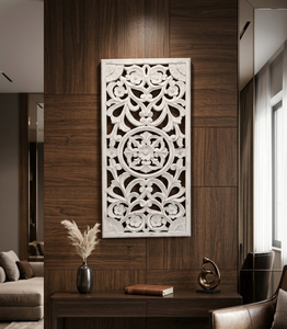 งานแกะสลักไม้ MDF รูปทรงสี่เหลี่ยมผืนผ้า ลายดอกไม้แบบดั้งเดิม 3 มิติ คุณภาพสูง ทำมือ สไตล์บ้านไร่ สำหรับตกแต่งผนังบ้าน - Product Image 1