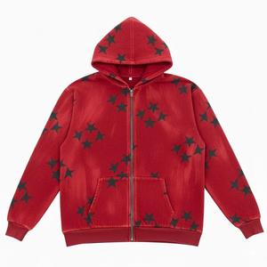 Men's Pink <b>Hooded</b> <b>Zip</b>-Up Fleece Sweatshirt Black Star Print Regular Sleeve Winter Style Waterproof Windproof Polyester/Cotton - Product Image 3