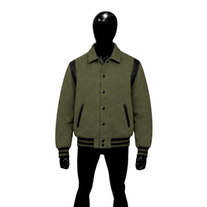 Blouson universitaire vert olive premium pour homme – Élégant, décontracté, athlétique, épais, coupe régulière, couleur unie, pour l'automne - Product Image 1