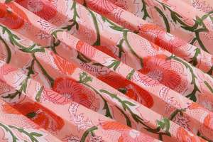 Tissu 100% Coton Imprimé Floral à la Main Motif Coquelicot Rose Pêche Vert pour Robes, Rideaux, Canapés, Costumes Filles Léger - Product Image 3