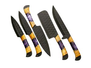 Juego de Cuchillos de Cocina de 5 Piezas de Acero Inoxidable Hechos a Mano con Hoja Recta y Mangos de Madera, Serie Titan Hammered - Product Image 4