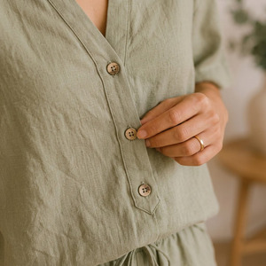 Women Loungewear <b>Sets</b> <b>Linen</b> Pajamas Breathable Soft Eco-Friendly Women's Sleep Lounge Wear <b>Set</b> - Product Image 3