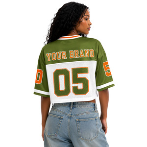 Maillot de football américain court personnalisé pour femme, manches courtes, en maille polyester, color block, OEM, pour entraînement de cheerleading et streetwear - Product Image 3