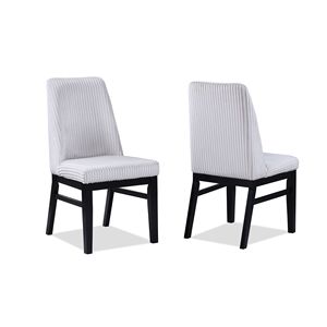 2 chaises de salle à manger contemporaines à dossier haut, rembourrées en tissu texturé blanc, avec assise rembourrée en bois pour l'ameublement de la maison - Product Image 1