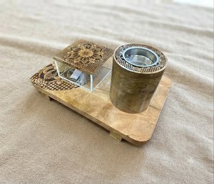 Ensemble brûleur d'arômes en bois de santal, style arabe, porte-encens en spirale avec boîte en verre, plateau sculpté floral pour rituels domestiques, parfum Oud - Product Image 1