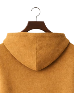 Sudadera con Capucha de Punto Color Mostaza Personalizada para Hombre, con Cierre de Tres Botones, Tejido Suave y Cálido, Cordón Ajustable, Ropa Casual de Invierno - Product Image 6