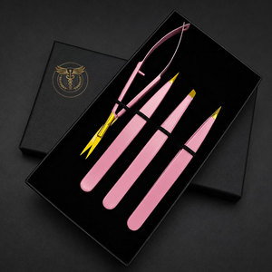 Ensemble professionnel de pinces à sourcils roses et de ciseaux à ressort en acier inoxydable, kit de beauté et de toilettage, logo personnalisé OEM - Product Image 5