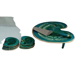 Plato de pastel con 4 piezas de posavasos, juego de resina hecho con borde dorado, cuchillo para pastel, juego de herramientas, plato de pastel de resina hecho a mano - Product Image 1