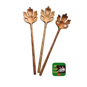 Juego de cucharas de madera natural con forma de hoja, talladas a mano, con mango en espiral, cucharas decorativas de madera para miel, café, agitador, artesanal - Product Image 1