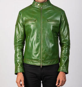 Blouson en cuir unisexe pour l'hiver, style motard, coupe slim, col montant, fermeture éclair sur le devant, logo, en denim décontracté et tendance - Product Image 3