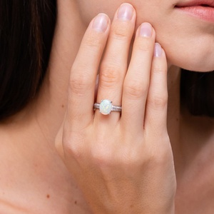 14K Pure Gold Classic Oval Cut Natural Ethiopian <b>Opal</b> Knife Edge <b>Ring</b> Pave Setting Round Cut Accent Diamond Dual Side Band <b>Ring</b> - Product Image 3