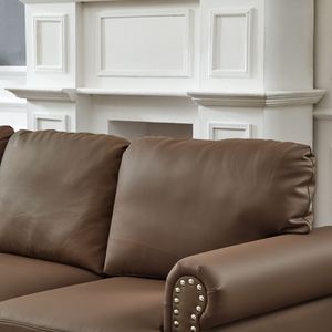 Divano a Due Posti Moderno Classico in Pelle Marrone da 151 cm, Imbottito con Borchie e Finta Pelle Bovina per Soggiorno - Product Image 5