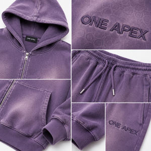 Conjunto Deportivo ONE APEX para Mujer, Sudadera con Capucha Oversize Lavada al Ácido con Cremallera Completa, Pantalones Anchos de Felpa Francesa Gruesa, Color Morado Ahumado, Estilo Urbano - Product Image 5