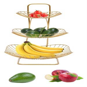 Designer 3 Piece Gold Metal Fruit <b>Basket</b> Set Stylish Nesting <b>Baskets</b> Kitchen Storage Serving <b>Table</b> Centerpiece And Home Decor - Product Image 4