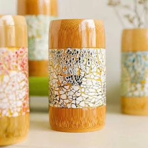Jarrón de Bambú con Patrón de Mosaico Hecho a Mano, Decoración Moderna para el Hogar, Diseño Artístico Natural - Macy - Product Image 1