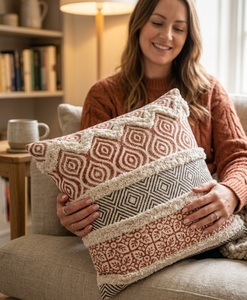 Elegante Funda de Almohada Tejida Clay Horizon con Encaje, Funda de Cojín de Algodón para Sofá, Sala de Estar, Dormitorio - Product Image 2