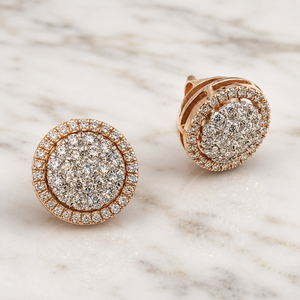 Luxury 14K Rose Gold Natural Round Diamond Cluster Stud <b>Earrings</b> Double <b>Halo</b> Floral Design Rhodium Plated Bridal Wedding Jewelry - Product Image 3