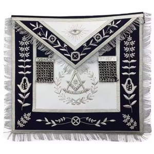 Premium Quality <b>White</b> Navy Blue Velvet Masonic <b>Apron</b> Hand Embroidered Regalia Cross-Stitching Needlework Master Blue Embroidery - Product Image 1