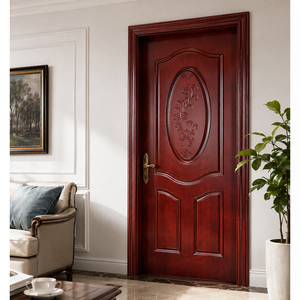 Puerta Interior de Madera Sólida con Diseño Tallado, Acabado en Madera Roja, Puerta de Dormitorio de Apertura Manual GA-32S - Product Image 4