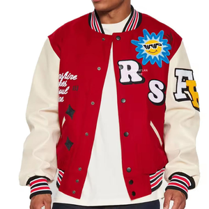 Blouson universitaire vintage en toile pour homme, avec broderie de logo sur le devant, col montant respirant, 100 % laine, vente en gros - Product Image 1