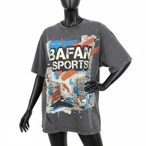 เสื้อยืดทรงบ็อกซี่ผู้หญิง ผ้าคอตตอนหนา GSM ซักแล้ว สีชาร์โคล สตรีทแวร์ พิมพ์ลายกราฟิก สกรีนโลโก้ เสื้อยืดทรงบ็อกซี่ผู้หญิง ผ้าคอตตอน - Product Image 6