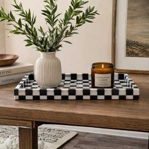Rectangular Checkered Design Resin Inlay Tray Black White <b>Mosaic</b> Home Decor Serving Tray Modern Table Organizer - Product Image 6