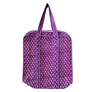 Sac fourre-tout pour femme, motif floral imprimé à la main, style bohème, léger, pliable, écologique, fermeture éclair, plage - Product Image 1