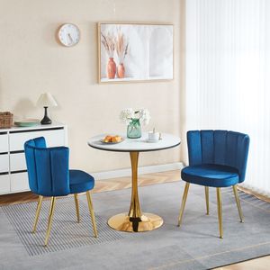 Set di 2 Sedie da Pranzo Moderne Blu con Schienale in Velluto Confortevole e Gambe in Tubo di Ferro Color Oro per Sala da Pranzo - Product Image 6