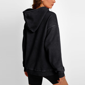 Unisex Black Hooded Sweatshirt Oversized Fit Cotton Fleece Casual Pocket Design Autumn Wear - Product Image 2