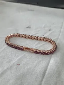 18K Gold Plated <b>Ruby</b> Tennis <b>Bracelet</b> Channel Setting Classic Style For Unisex Fashion Jewelry Alloy <b>Bracelet</b> - Product Image 4