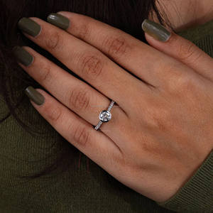 Minimalist 18K White <b>Gold</b> Bezel Set Lab Grown Diamond Anniversary <b>Ring</b> <b>Dainty</b> Round Cut Pave Set Wedding Engagement <b>Ring</b> IGI - Product Image 2