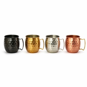 Ensemble de 4 tasses Moscow Mule 500 ml en acier inoxydable finition martelée, avec poignée, pour bière/vin/cocktail, vaisselle durable pour cocktails - Product Image 1