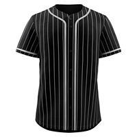 Jersey Baseball Unisex Hitam Putih Bergaris Lengan Pendek V-neck Kancing Depan Bahan Mesh Bernapas Cetak Digital Olahraga