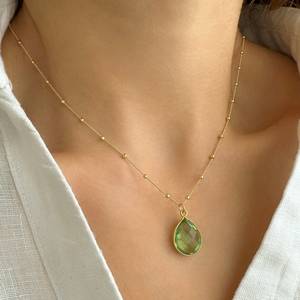 <b>Raw</b> Peridot <b>Crystal</b> Pendant Satellite Gold Plated Chain Green Gemstone Jewelry 925 Sterling Silver Engagement Gift for Her - Product Image 5
