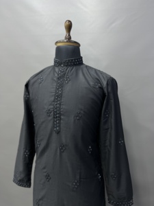 Kurta de Algodón Negro para Hombre con Bordado, Conjunto Churidar Blanco, Ropa Casual Tradicional India y Pakistaní, Largo hasta el Tobillo, Corte Regular - Product Image 3
