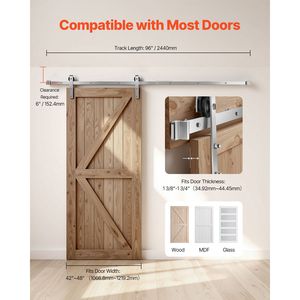 Kit Ferramenta per Porta Scorrevole Stile Barn da 8FT, Capacità di Carico 330 LBS, Compatibile con Larghezze da 42 a 48 Pollici per Porte in Vetro da 1 3/8 a 1 3/4 Pollici - Product Image 5