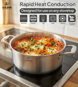 Ensemble de casseroles haut de gamme en acier inoxydable 18/10, 6 pièces, corps robuste, poignées solides en acier inoxydable, couvercles en verre, compatible induction - Product Image 5